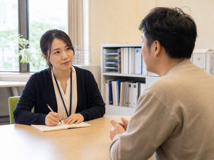 相談支援専門員が利用者からヒアリングしている様子(イメージ)